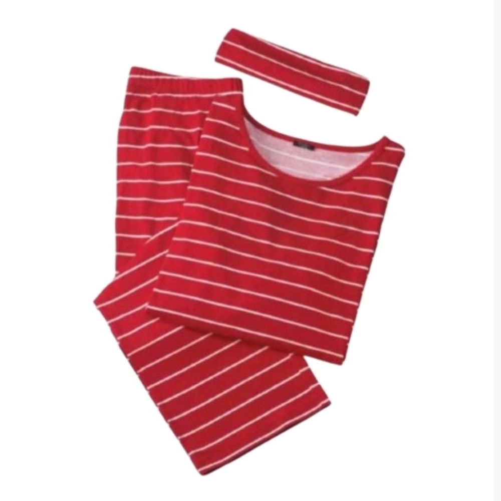 Avon Candy Cane Striped 3PC Pajama Set Women Size M